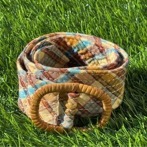 J Crew Vintage Bohemian Plaid Fabric Belt with Woven Buckle S-M